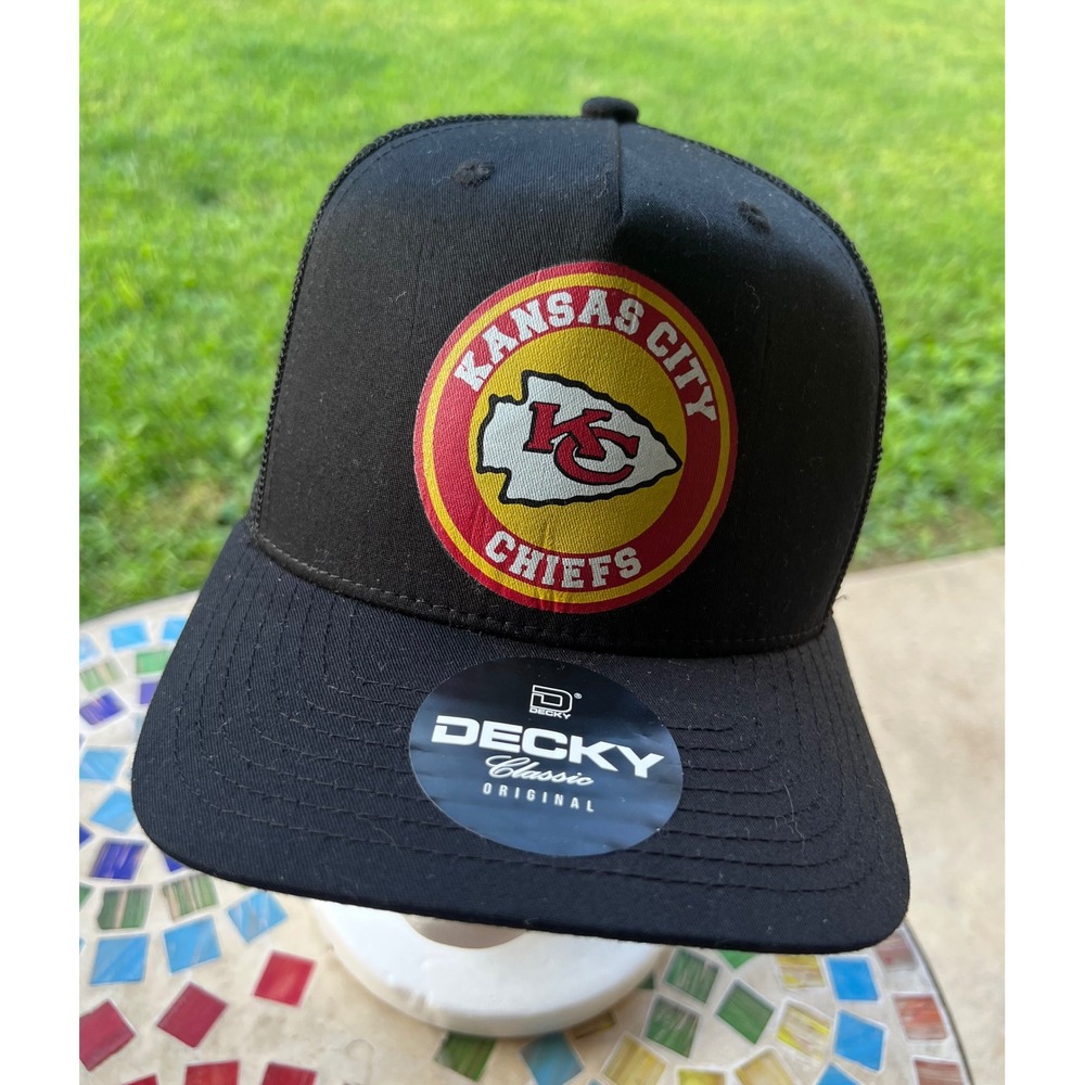 Kansas City Chiefs Decky Trucker Hat Black Mesh Snapback Cap NFL Fan Gear